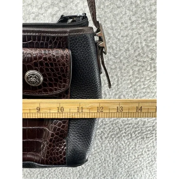 Brighton Croc Embossed Leather Shoulder Bag Purse Brown Black Silver Hardware - Picture 7 of 11